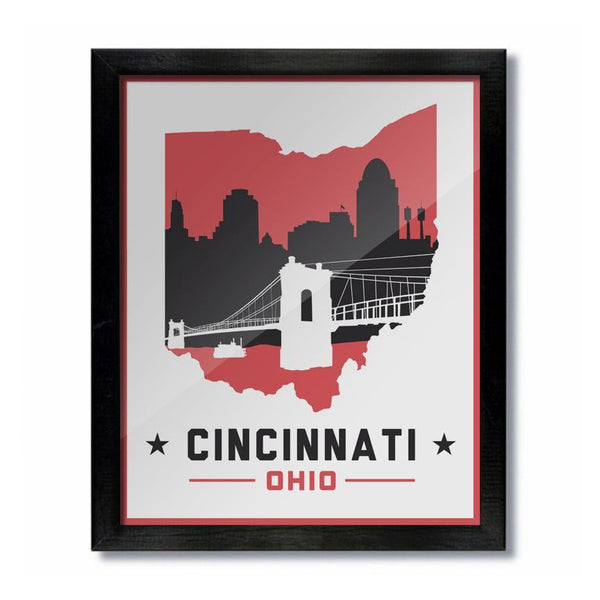 Cincinnati Skyline White and Red Print - Celebrate Local, Shop The Best of Ohio