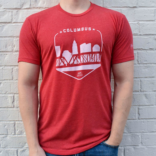 Columbus Ohio Red Skyline Shield Retro Vintage T-shirt - Celebrate Local, Shop The Best of Ohio