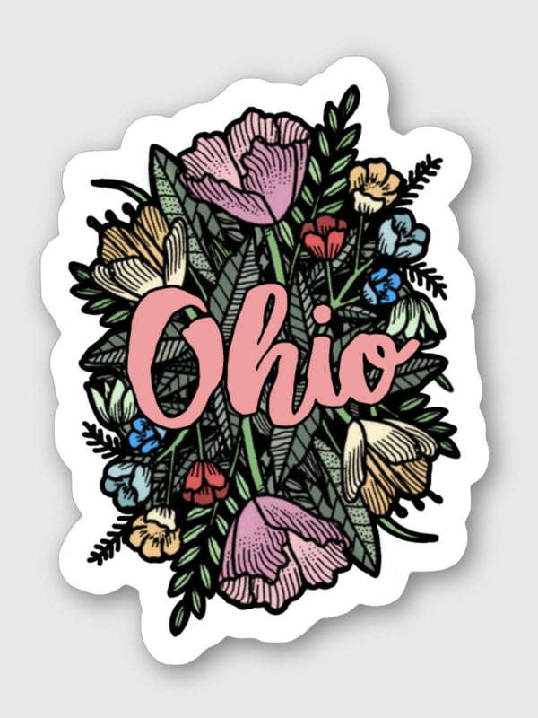 Floral Ohio Sticker 4x5 - Celebrate Local, Shop The Best of Ohio