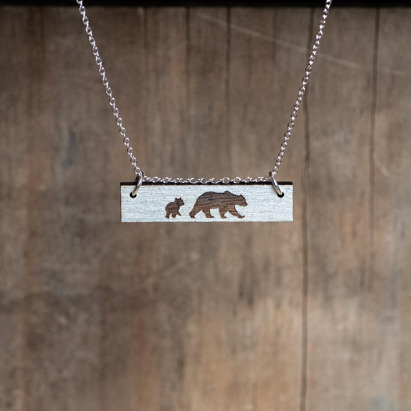 Natural Walnut Bear with Cubs Necklace