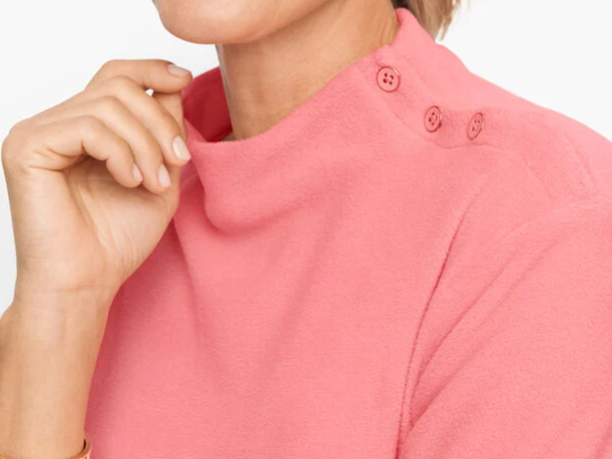 BUTTON DETAIL FUNNEL NECK PULLOVER - Punch Pink