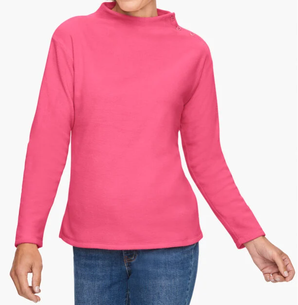 BUTTON DETAIL FUNNEL NECK PULLOVER - Punch Pink