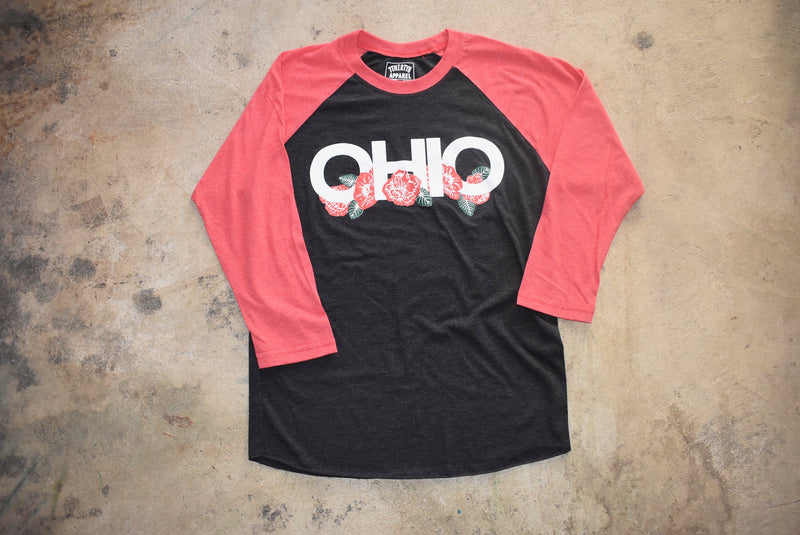 Ohio Black Floral Baseball T-Shirt - Celebrate Local, Shop The Best of Ohio