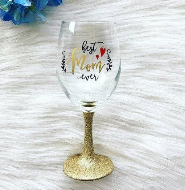 Best Mom Ever Glitter Dipped Stemmed Wine Glass - Celebrate Local, Shop The Best of Ohio