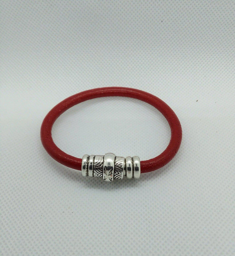 Carved Silver and Leather Bracelet Red - Celebrate Local, Shop The Best of Ohio